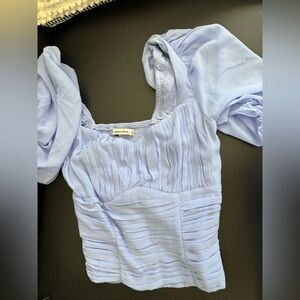 Abercrombie & Fitch Blue Ruched Puff Sleeve Blouse